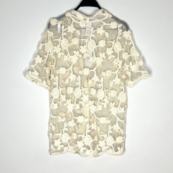 NEW Agua Bendita x Revolve Axel Crochet Floral Button Front Top in cream - Picture 7 of 7
